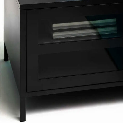 Industrial Black Metal 2 Glass Door 2 Shelf TV Stand Media Unit 150cm