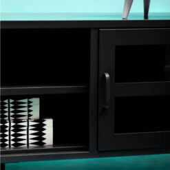 Industrial Black Metal 2 Glass Door 2 Shelf TV Stand Media Unit 150cm