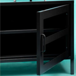 Industrial Black Metal 2 Glass Door 2 Shelf TV Stand Media Unit 150cm