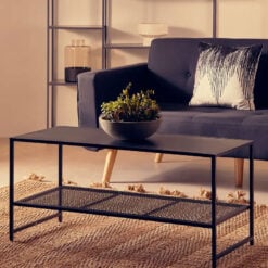 Industrial Black Metal 2 Tier Rectangular Coffee Table 102cm