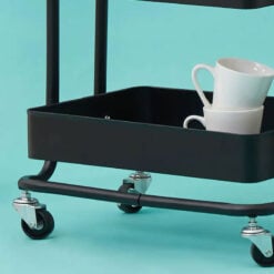 Industrial Black Metal 3 Tier Shelving Unit With Wheels Drinks Kitchen Trolley 79cm