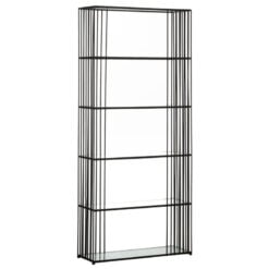 Industrial Black Metal And Glass 5 Tier Large Open Shelving Unit Bookcase 179cm