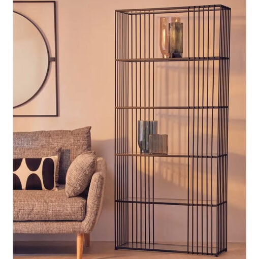 Industrial Black Metal And Glass 5 Tier Large Open Shelving Unit Bookcase 179cm