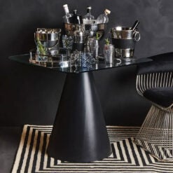 Industrial Black Metal And Glass Conical 4 Seater Dining Table 80cm