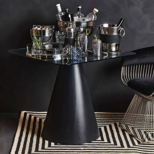 Industrial Black Metal And Glass Conical 4 Seater Dining Table 80cm