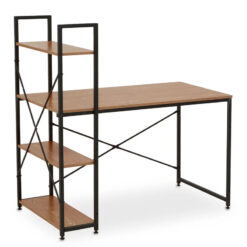 Industrial Black Metal And Red Pomelo Wood Veneer Desk With Shelves