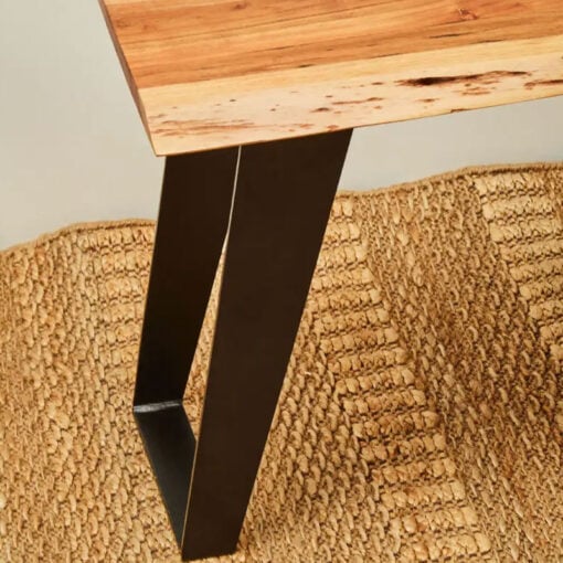 Industrial Black Metal And Solid Acacia Wood Live Edge Dining Hallway Bench 135cm