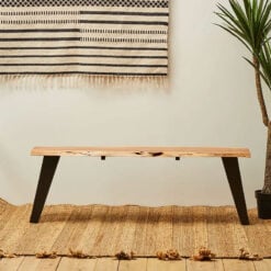 Industrial Black Metal And Solid Acacia Wood Live Edge Dining Hallway Bench 135cm