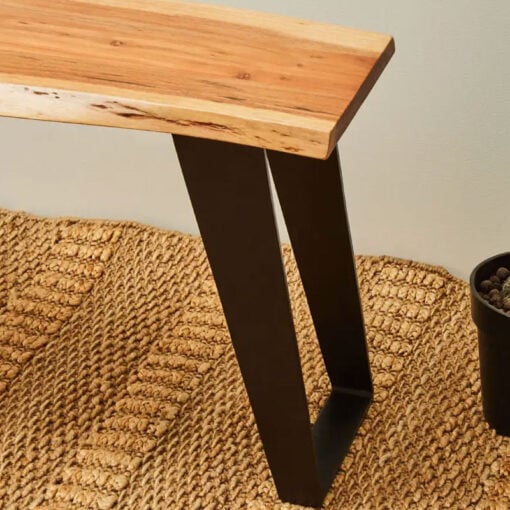 Industrial Black Metal And Solid Acacia Wood Live Edge Dining Hallway Bench 135cm
