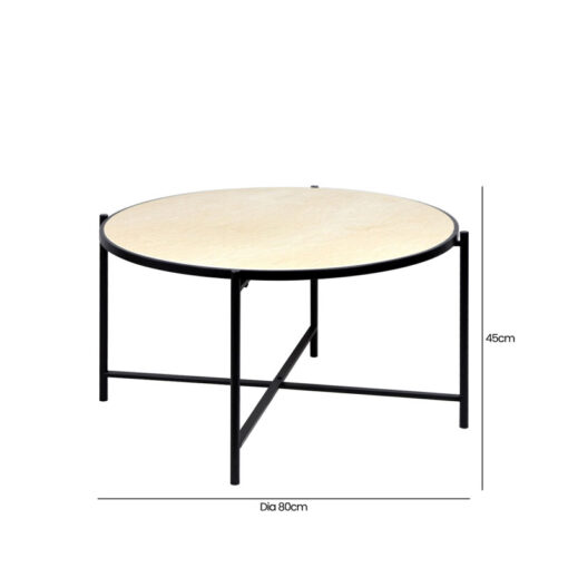 Industrial Black Metal And Travertine Stone Round Coffee Table 80cm