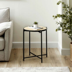 Industrial Black Metal And Travertine Stone Round Side Table End Table 55cm