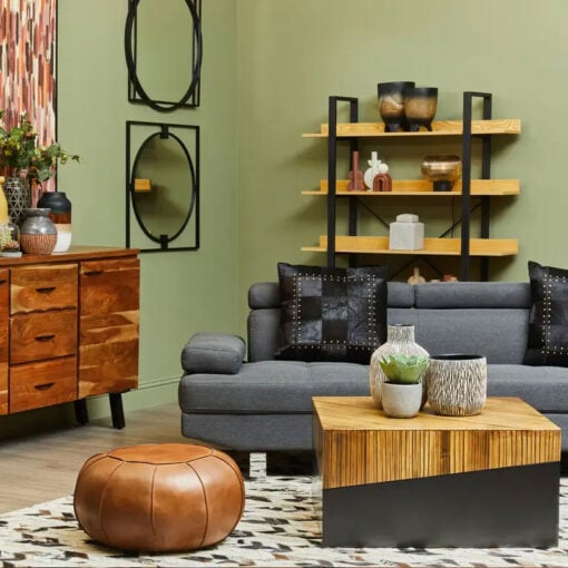 Industrial Black Metal And Yellow Wood 5 Tier Open Freestanding Shelving Unit Bookcase 170cm