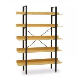 Industrial Black Metal And Yellow Wood 5 Tier Open Freestanding Shelving Unit Bookcase 170cm