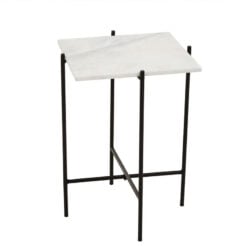 Industrial Black Metal Side Table End Table With White Marble Top