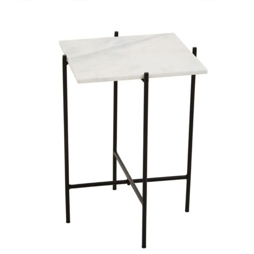 Industrial Black Metal Side Table End Table With White Marble Top