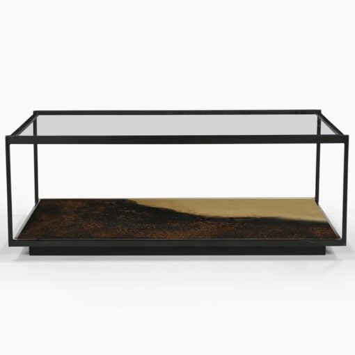 Industrial Galaxy Finish Black And Gold Metal 2 Tier Large Coffee Table With Glass Top 122cm