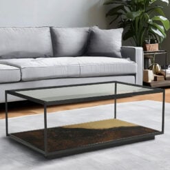 Industrial Galaxy Finish Black And Gold Metal 2 Tier Large Coffee Table With Glass Top 122cm
