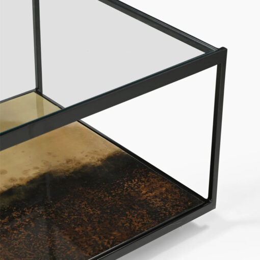 Industrial Galaxy Finish Black And Gold Metal 2 Tier Large Coffee Table With Glass Top 122cm