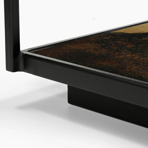 Industrial Galaxy Finish Black And Gold Metal 2 Tier Large Coffee Table With Glass Top 122cm