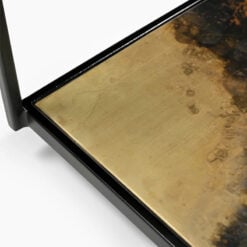 Industrial Galaxy Finish Black And Gold Metal 2 Tier Side Table With Glass Top