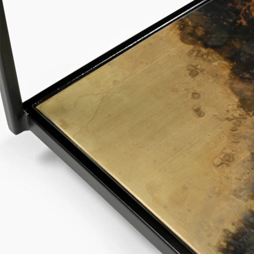 Industrial Galaxy Finish Black And Gold Metal 2 Tier Side Table With Glass Top