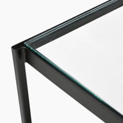 Industrial Galaxy Finish Black And Gold Metal 2 Tier Side Table With Glass Top