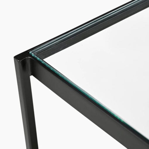 Industrial Galaxy Finish Black And Gold Metal 2 Tier Side Table With Glass Top