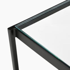 Industrial Galaxy Finish Black And Gold Metal 2 Tier Slim Console Table With Glass Top 120cm