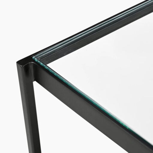 Industrial Galaxy Finish Black And Gold Metal 2 Tier Slim Console Table With Glass Top 120cm
