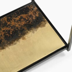 Industrial Galaxy Finish Black And Gold Metal 2 Tier Slim Console Table With Glass Top 120cm
