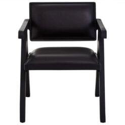 Industrial Genuine Black Leather And Black Solid Wood Armchair Accent Chair
