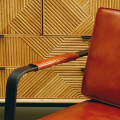 Industrial Genuine Tan Brown Leather And Black Metal Armchair Accent Chair