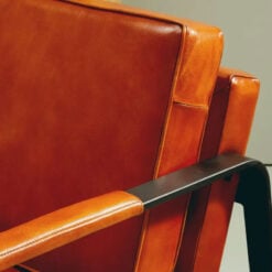 Industrial Genuine Tan Brown Leather And Black Metal Armchair Accent Chair