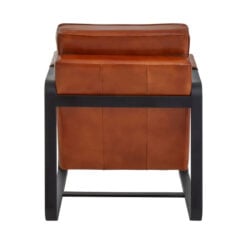 Industrial Genuine Tan Brown Leather And Black Metal Armchair Accent Chair