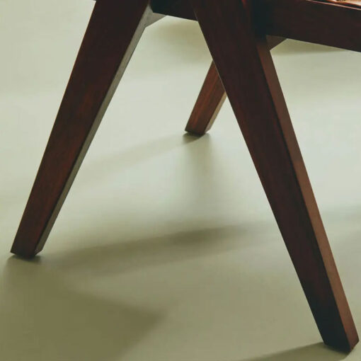 Industrial Genuine Tan Brown Leather Armchair With Solid Brown Teak Wood Angular Legs