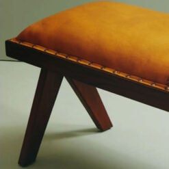 Industrial Genuine Tan Brown Leather Dining Hallway Bench With Solid Teak Wood Angular Legs 120cm