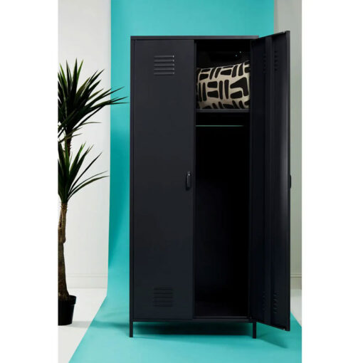 Industrial Locker Style Black Metal 2 Door Wardrobe 180cm
