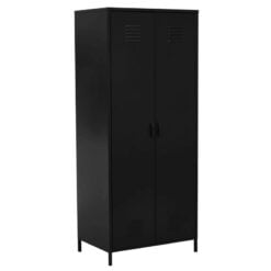 Industrial Locker Style Black Metal 2 Door Wardrobe 180cm
