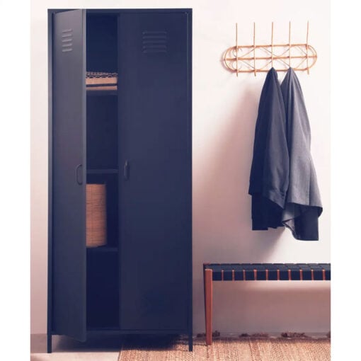 Industrial Locker Style Black Metal 2 Door Wardrobe 180cm