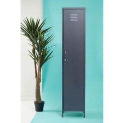 Industrial Locker Style Grey Metal 1 Door Tall Storage Cabinet 180cm