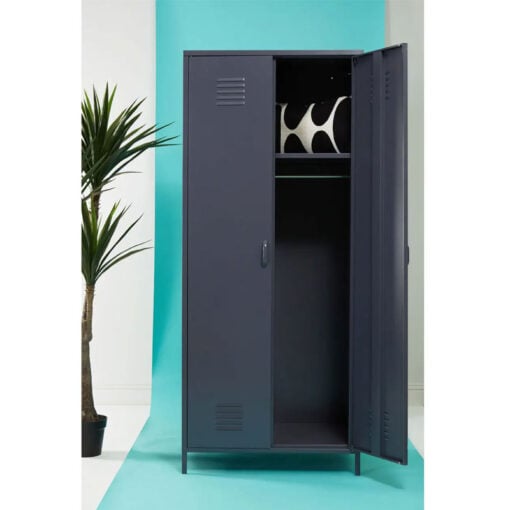 Industrial Locker Style Grey Metal 2 Door Wardrobe 180cm