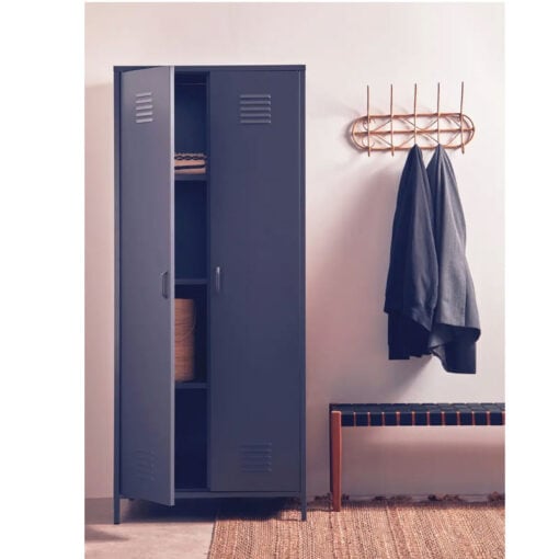 Industrial Locker Style Grey Metal 2 Door Wardrobe 180cm