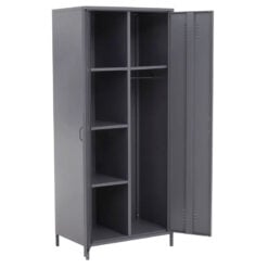 Industrial Locker Style Grey Metal 2 Door Wardrobe 180cm
