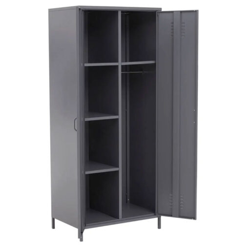 Industrial Locker Style Grey Metal 2 Door Wardrobe 180cm