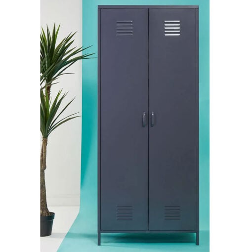 Industrial Locker Style Grey Metal 2 Door Wardrobe 180cm
