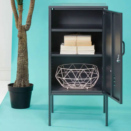 Industrial Locker Style Grey Metal Small 1 Door Cabinet Bedside Cabinet 80cm
