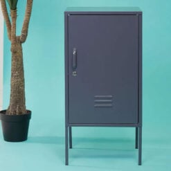 Industrial Locker Style Grey Metal Small 1 Door Cabinet Bedside Cabinet 80cm