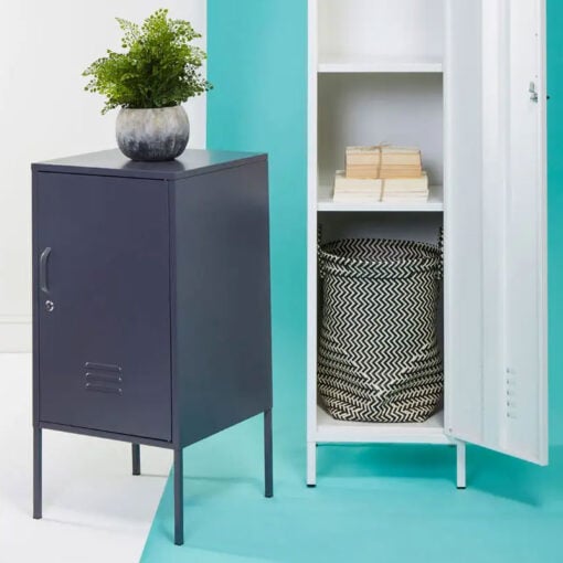 Industrial Locker Style Grey Metal Small 1 Door Cabinet Bedside Cabinet 80cm