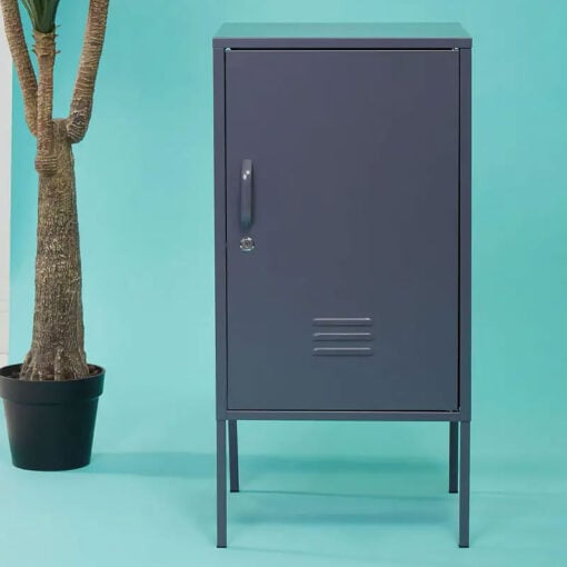 Industrial Locker Style Grey Metal Small 1 Door Cabinet Bedside Cabinet 80cm