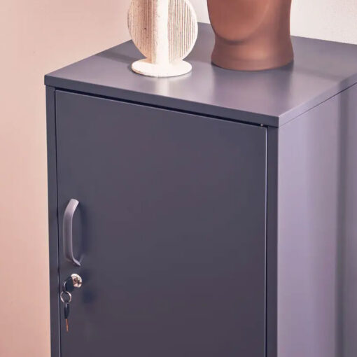 Industrial Locker Style Grey Metal Small 1 Door Cabinet Bedside Cabinet 80cm
